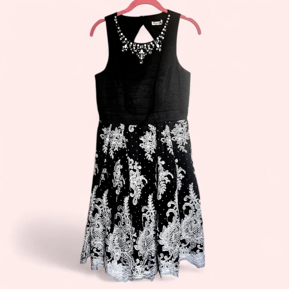 Eliza J Party Dress Overlay Embroidery Bling Wedding Guest Romance Fairy sz 6 - Picture 13 of 14